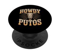Howdy Putos - Bull Skull Country Cowboy Western Vibes PopSockets PopGrip Adhesivo