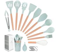 Howephofly Utensilios de Cocina de Silicona 23 Piezas, Set Utensilios de Cocina con Mango de Madera, Resistentes al Calor y Antiadherentes accesorios cocina(Cucharas, Espatula, Pinzas) (Verde Claro)