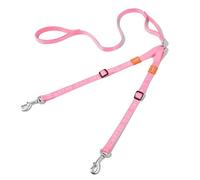 HOWGO Correa doble para perro, sin enredos, giro de 360°, dos asas acolchadas ajustables, acoplador de correa de perro de doble clip para razas pequeñas y medianas (rosa, 2/3 pulgadas x 4.8 pies)