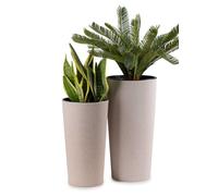 HowHomely 2X Maceta Grande con Inserto para Planta | Maceta Grande Beige de Plástico para Decoración de Salón o Jardín | Set de 2 Cubierta de Maceta (30xh57cm & 25xh46cm)