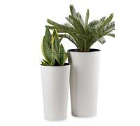 HowHomely 2X Macetero Grande con Juego de Plantación | Macetero Blanco Grande de Plástico para Decoración del Salón o Jardín | Set de 2 Cubierta de Macetero (30xh57cm & 25xh46cm)