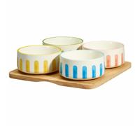 HowHomely Cuencos para aperitivos con bandeja, juego de 4 cuencos de bambú, para salsas, aperitivos, guarniciones