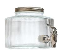 HowHomely Dispensador de bebidas, recipiente para bebidas de cristal, 2 L, con grifo, dispensador de zumo, dispensador de agua, dispensador de limonada con tapa redonda acanalada