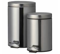 HowHomely Juego de 2 cubos de basura con pedal, 3 L y 12 L, color plateado, para cuarto de baño, cocina, cubos interiores extraíbles, modernos, cilíndricos