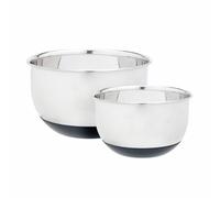 HowHomely Juego de 2 cuencos de cocina de acero inoxidable con base de silicona, antideslizante, mate, moderno, para mezclar, servir, hornear