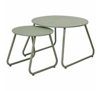 HowHomely Juego de 2 mesas auxiliares de metal, redondas, color verde, mesa de centro, mesa de salón, moderna, diseño loft apilable