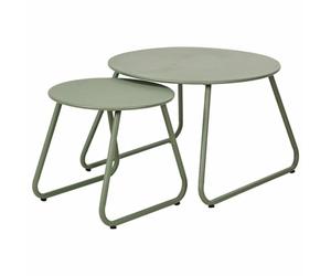 HowHomely Juego de 2 mesas auxiliares de metal, redondas, color verde, mesa de centro, mesa de salón, moderna, diseño loft apilable