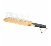 HowHomely Juego de 4 vasos de chupito de 44 ml con bandeja de madera, juego de utensilios de madera de acacia, bandeja, asa, fiesta, bar, accesorios elegantes