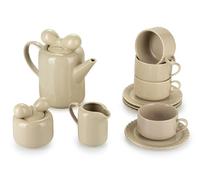 HowHomely Juego de café de cerámica para 4 personas, color beige con jarra, azucarero, jarra de leche y 4 tazas con platillos