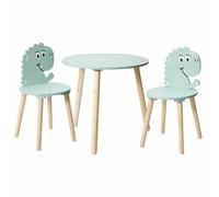 HowHomely Juego de muebles para niños, mesa infantil, silla infantil, diseño de dinosaurio, mesa verde, 2 sillas para niños, mesa de juego, juego de mesa de madera MDF estable