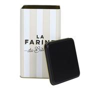 HowHomely Lata de harina de 2 l de color blanco y beige a rayas - Tarro de metal con tapa negra, lata de almacenamiento de cocina para harina o alimentos secos estilo bistró