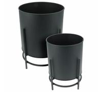 HowHomely Macetero con soporte de metal, juego de 2 maceteros negros con soporte, soporte cilíndrico moderno, soporte para plantas, blanco, minimalista Skandi para interior