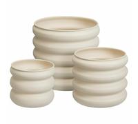 HowHomely Macetero de metal, juego de 3 unidades, color crema, redondo, acanalado, moderno, decorativo, para interior, salón, decoración minimalista