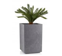 HowHomely Macetero gris 59 x 40 x 40 cm Macetero grande exterior - Jardinera con ruedas con tapón de desagüe - Maceta rectangular con aspecto de hormigón para jardín y terraza