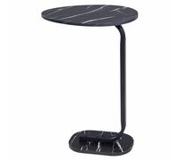 HowHomely Mesa de café, mesa auxiliar, aspecto de mármol, color negro, pequeña estructura de metal, moderna mesa de salón, mesita de noche, diseño compacto