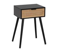 HowHomely | Mesita de noche con cajón, 59 cm, color negro y beige, patas negras, diseño moderno, espacio de almacenamiento, compacto y elegante