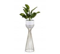 HowHomely Moderno soporte para flores de metal de 68 cm de alto con maceta dorada, diámetro de 18 cm, resistente color blanco, soporte para plantas para decoración de interiores