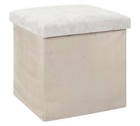 HowHomely Taburete con espacio de almacenamiento, color beige, acolchado, puf, reposapiés, salón, dormitorio, pasillo