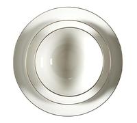 HowHomely Vajilla de 12 piezas - Juego de platos de porcelana para comedor, platos, borde dorado, vajilla blanca para uso diario, mesa de fiesta, familia, invitados, ideas de regalo