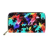 Howilath Bolso de mano largo de moda para compras, Monedero de piel sintética para mujer, Tinta para concienciación sobre el autismo, M, Moderno