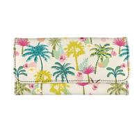 Howilath Cartera delgada para mujer, diseño divertido de calavera de hibisco con flores, galaxia, teñido anudado, piel sintética, triple compartimento, Palmeras hawaianas, M, Moderno