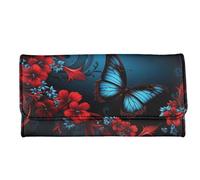 Howilath Cartera delgada para mujer, diseño divertido de calavera de hibisco con flores, galaxia, teñido anudado, piel sintética, triple compartimento, Belleza mariposa roja floral, M, Moderno