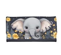 Howilath Cartera delgada para mujer, diseño divertido de calavera de hibisco con flores, galaxia, teñido anudado, piel sintética, triple compartimento, Lindo elefante de dibujos animados, M, Moderno