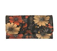 Howilath Cartera delgada para mujer, diseño divertido de calavera de hibisco con flores, galaxia, teñido anudado, piel sintética, triple compartimento, Mariposa floral de hojas secas, M, Moderno