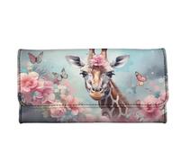 Howilath Cartera delgada para mujer, diseño divertido de calavera de hibisco con flores, galaxia, teñido anudado, piel sintética, triple compartimento, Mariposa de jirafa 3D, M, Moderno