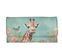 Howilath Cartera larga con estampado de flores, animales, perro, búho, mariposa, monedero largo para mujer, diseño delgado, Divertida mariposa jirafa, M, Moderno