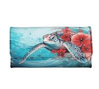 Howilath Cartera larga con estampado de flores, animales, perro, búho, mariposa, monedero largo para mujer, diseño delgado, Tortuga marina roja floral, M, Moderno