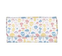 Howilath Cartera larga con estampado de flores, animales, perro, búho, mariposa, monedero largo para mujer, diseño delgado, Calaveras de hongos de dibujos animados, M, Moderno