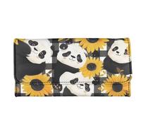 Howilath Cartera larga con estampado de flores, animales, perro, búho, mariposa, monedero largo para mujer, diseño delgado, Lindo panda girasol búfalo a cuadros, M, Moderno
