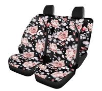 Howilath Funda de asiento de coche de ajuste universal, fundas de asiento delantero y trasero, 3 piezas de tela de poliéster, color negro