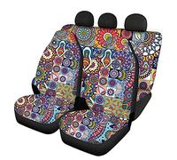Howilath Fundas de asiento delantero y trasero para coche, diseño de mandala étnico, diseño de mandala y flores, se adapta a la mayoría de coches, sedán, SUV