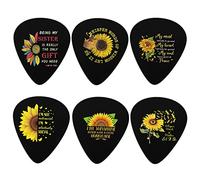 Howilath Girasol negro 6 piezas de púas de guitarra, girasol letra inspiradora ABS material vivo impresión, Harmony Picks Premium Plectrums