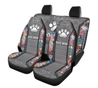 Howilath Juego Completo de 4 Fundas de Asiento de Coche con Estampado Floral Bohemio con diseño de Pata de Perro, Fundas de Asiento Delantero y Protector de Banco de Respaldo, Universal para la