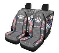 Howilath Juego completo de 4 fundas de asiento de coche con estampado floral bohemio y huellas de perro, fundas de asiento delantero y respaldo dividido, ajuste universal para la mayoría de coches,