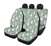 Howilath Juego completo de fundas antideslizantes para asiento de coche con diseño de animales de Corgi, ajuste universal, parte delantera y trasera, cómodo cojín de tela transpirable