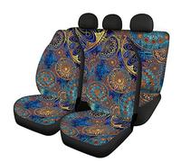 Howilath Juego completo de fundas de asiento delantero y trasero de tela antideslizante con diseño de mandala dorado y galaxia azul, ajuste universal (F9)