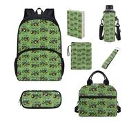 Howilath Juego de bolsas escolares para niños, bolsa de almuerzo aislada, estuche para lápices, suministros escolares, funda para libros, funda para botella, Tractor