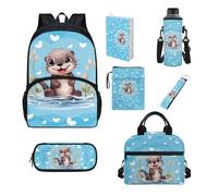 Howilath Juego de bolsas escolares para niños, bolsa de almuerzo aislada, estuche para lápices, suministros escolares, funda para libros, funda para botella, Nutria marina