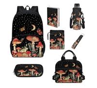 Howilath Juego de mochila escolar para niños con bolsa de almuerzo, estuche para lápices, funda para libro, mochila escolar para niños y niñas, gris (mushroom)