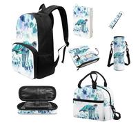 Howilath Juego de mochila escolar para niños con bolsa de almuerzo, estuche para lápices, funda para libro, mochila escolar para niños y niñas, Tortuga teñida