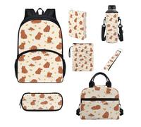 Howilath Juego de mochila escolar para niños con bolsa de almuerzo, estuche para lápices, funda para libro, mochila escolar para niños y niñas, Capibara