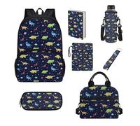 Howilath Juego de mochila escolar para niños con bolsa de almuerzo, estuche para lápices, funda para libro, mochila escolar para niños y niñas, Dinosaurio de dibujos animados.