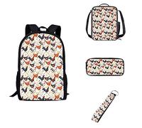 Howilath Mochila de día con diseño de calavera y rosa, color negro, funda para el almuerzo, bolsa para bolígrafos, llavero de coche, para niños y niñas, regalos de vuelta a la escuela, Gallo, Mochila casual