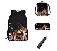 Howilath Mochila de día con diseño de calavera y rosa, color negro, funda para el almuerzo, bolsa para bolígrafos, llavero de coche, para niños y niñas, regalos de vuelta a la escuela, Mushroom Caracol Helecho Polilla Estrella Cielo, Mochila casual