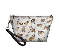 Howilath Novedad impresa elegante bolso cosmético de las mujeres, perro animal perezoso diseño floral chica trapezoidal bolsa cosmética portátil manija bolsa de maquillaje
