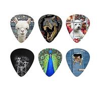 Howilath Púas de guitarra, 6 piezas de diseño de animales del zoológico Llama T-rex perro jirafa pavo real gato guitarra Púa de calibre pesado (0,96 mm) regalo perfecto para él y ella